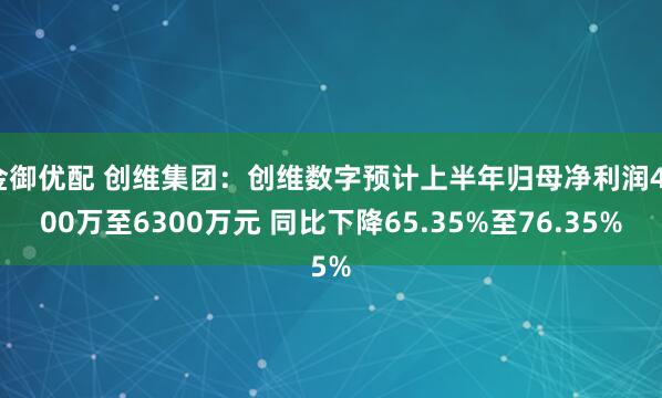 金御优配 创维集团：创维数字预计上半年归母净利润4300万至6300万元 同比下降65.35%至76.35%