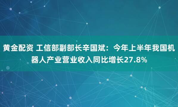 黄金配资 工信部副部长辛国斌：今年上半年我国机器人产业营业收入同比增长27.8%
